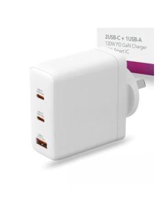 Smart IC 120W PD GaN Charger Adapter 2USB-C + 1USB-A