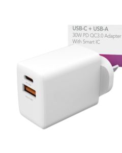 Smart IC 30W Wall Charger Adaptor USB-C + USB-A BC03