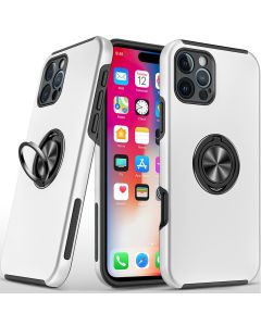 Magnetic Ring Stand Hybrid Case Cover For iPhone 16 Pro Max - Silver 