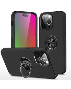 Magnetic Ring Stand Hybrid Case Cover For iPhone 16 Pro Max - Black 