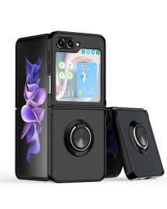 Magnetic Ring Stand Hybrid Case Cover For Galaxy Z Flip 7- Black