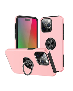 Magnetic Ring Stand Hybrid Case Cover For iPhone 16 Pro Max - Pink 
