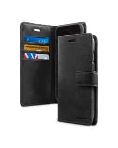 Mercury Blue Moon Diary Leather Case Cover For iPhone 16 - Black