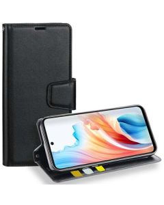 Hanman Wallet Leather Case Cover For Oppo A16/ A16s- Black