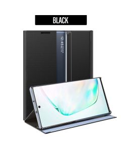 Transparent Flip Leather Case Cover with See Thru Design For Galaxy Note 10 - Black