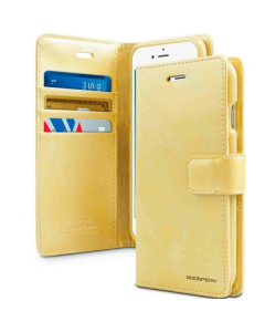 Mercury Blue Moon Diary Wallet Leather Case Cover For iPhone 13 - Gold